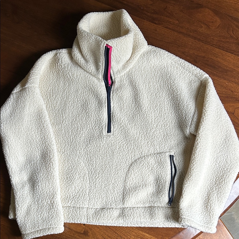 J. Crew Cream Sherpa Fleece with Black Trim